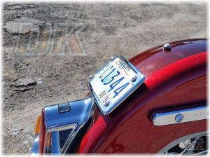 DK Custom Harley Laydown Curved License Plate Relocation Sportster Dyna Softail M8 Low Profile