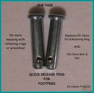 QUICK RELEASE FOOTPEG PINS Make for EZ Changes DK Custom Harley Trap Style Gear Shift Peg Sportster Dyna Softail Trike Freewheeler Heel Rest Brass Knuckles