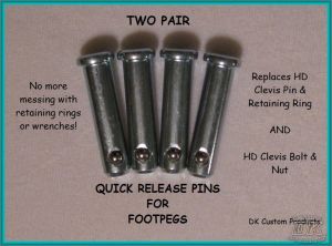 4 QUICK RELEASE FOOTPEG PINS Make for EZ Changes DK Custom Harley Trap Style Gear Shift Peg Sportster Dyna Softail Trike Freewheeler Heel Rest