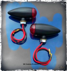 Sano Black Streamliner Bullet Back Turn Signal & Marker Lights DK Custom Products Harley-Davidson Universal fit for 12 volt motorcycles SEE & BE SEEN