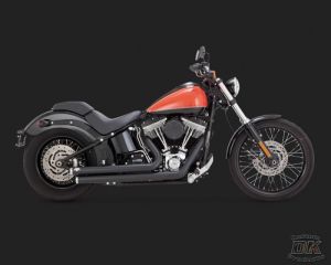 DK Custom V&H Big Shots Staggered for Harley Softail - Black Vance & Hines Thunder Torque Twin Slash Heat Shields