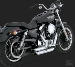 DK Custom V&H Short Shots Staggered for Harley Sportster - Chrome Black Shortshots exhaust Vance & Hines