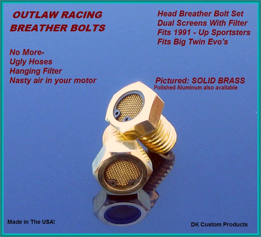  Polished Aluminum Breather Bolts Harley Sportster & Evo