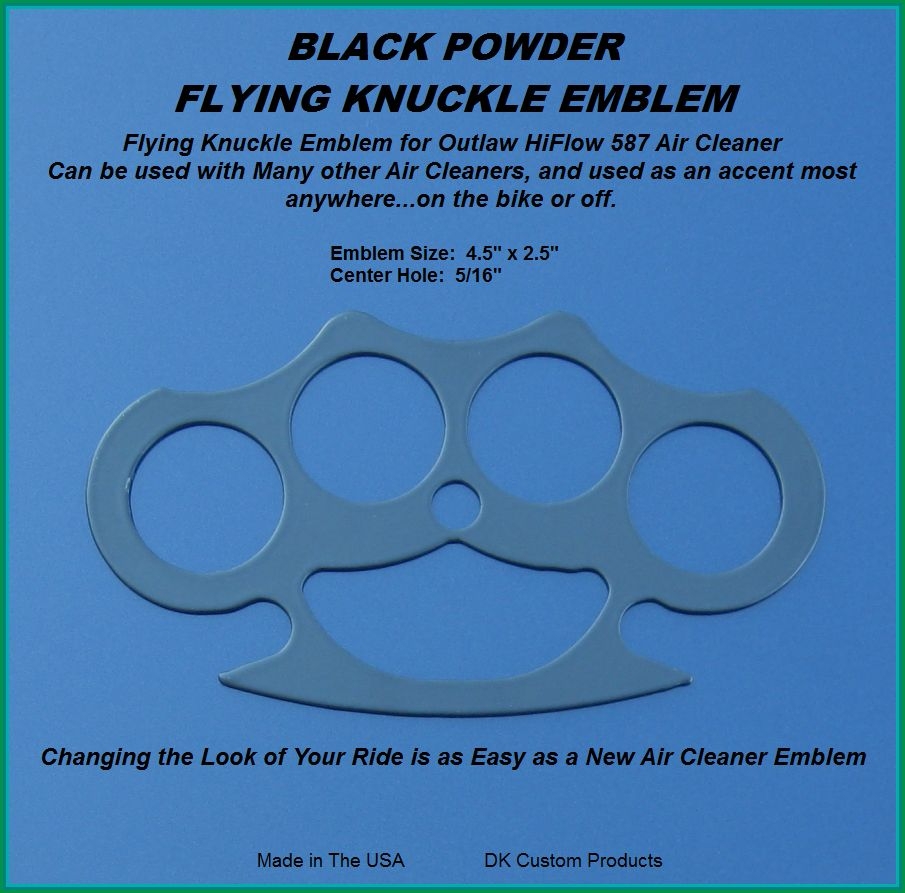 Black Powder Knuckle Emblem for DK Custom Outlaw Air Cleaner 