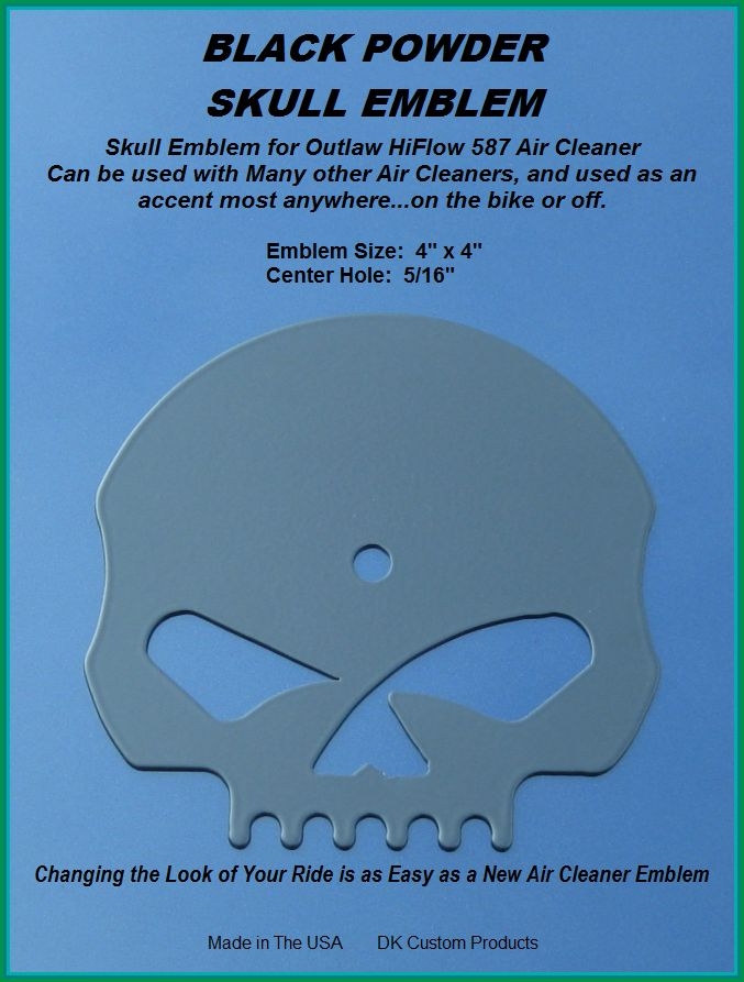 Black Powder Skull Emblem for DK Custom Outlaw Air Cleaner 